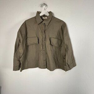 Luukaa Womens Khaki Oversized Cropped Shirt Jacket Size 20 Lightweight Pockets